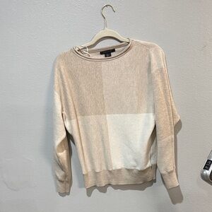 Tahari Beige and White Crew Neck Sweater